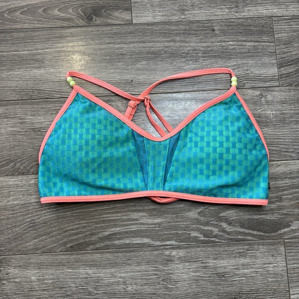La Vie En Rose Aqua Women's Blue Pink Padded Bikini TOP‎ ONLY Size XL